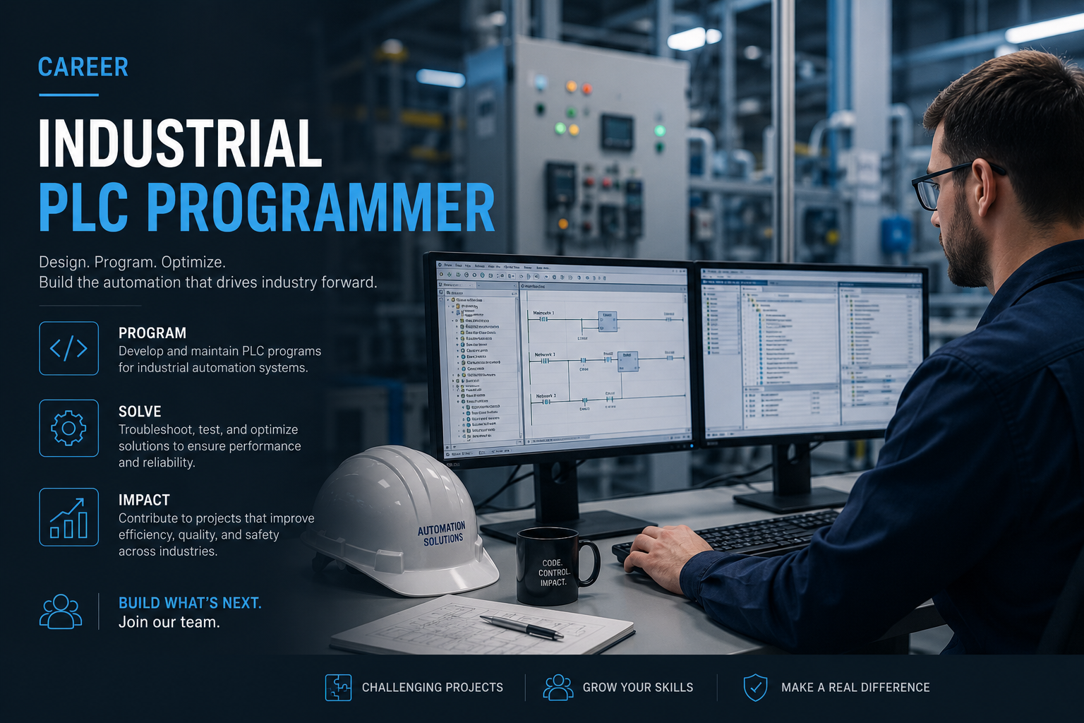PLC programmer commissioning a production line